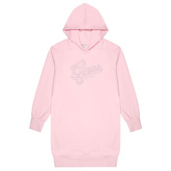 Girls Pink Embellished Logo Hooded Dress