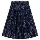 Girls Navy Blue Logo Sequin Skirt, 1, hi-res