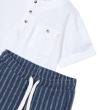 Boys White & Blue Shorts Set