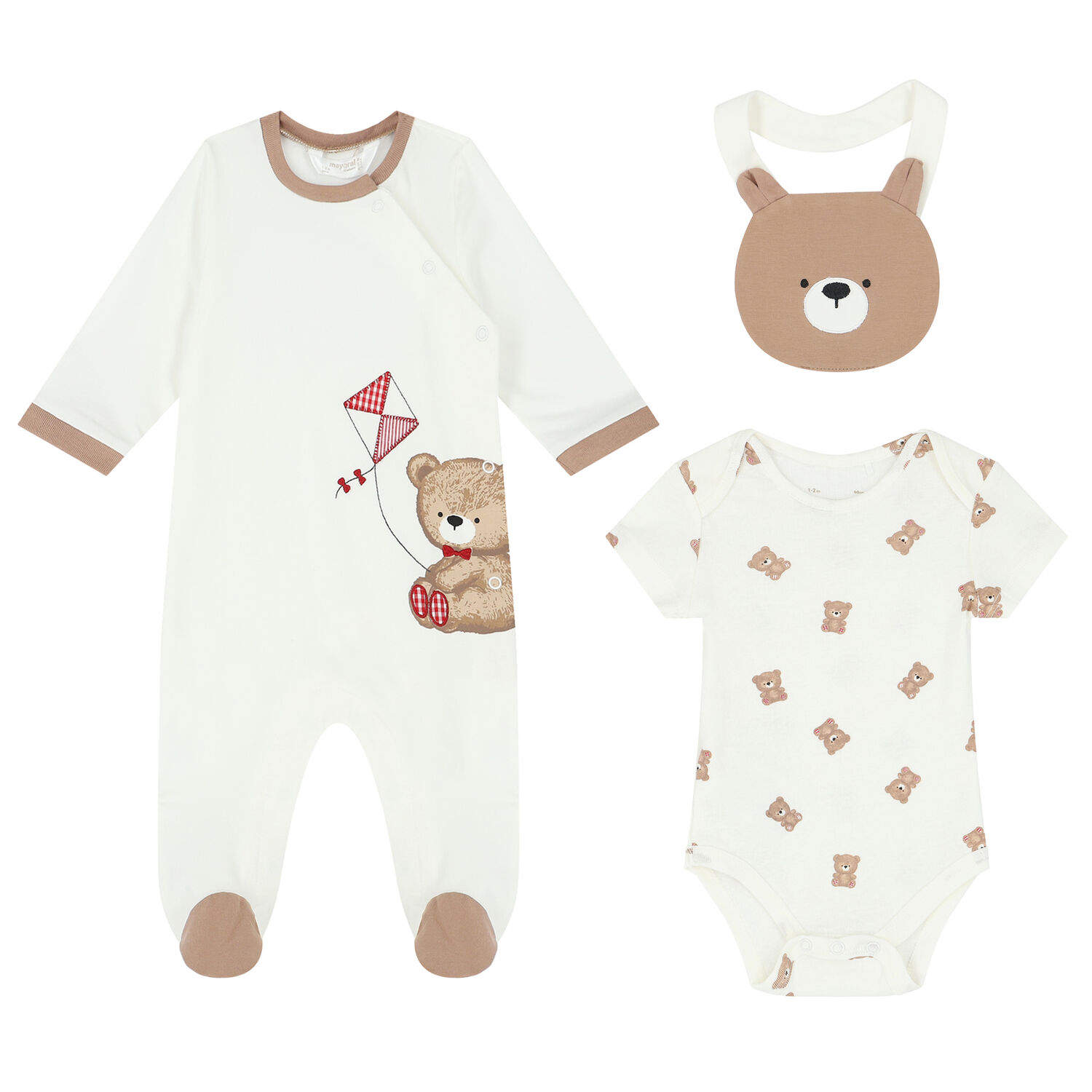 Baby Boys Ivory Babygrow, Bodysuit & Bib Set (3 Piece), 1, hi-res