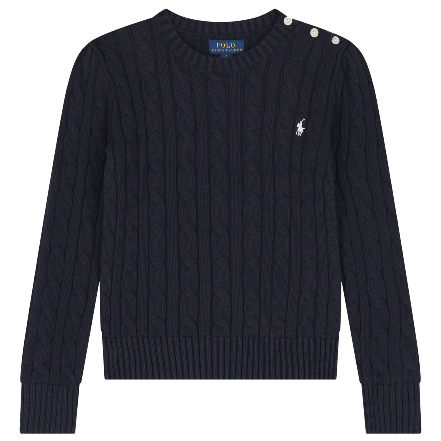 Girls Navy Blue Logo Cable Knit Jumper, 1, hi-res