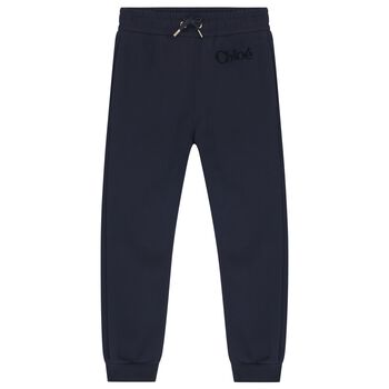 Girls Navy Blue Logo Joggers 