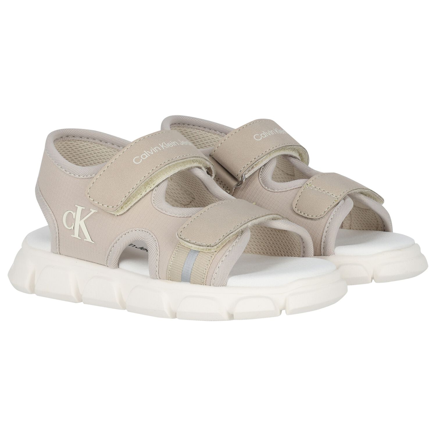 Beige & White Younger Logo Sandals, 1, hi-res