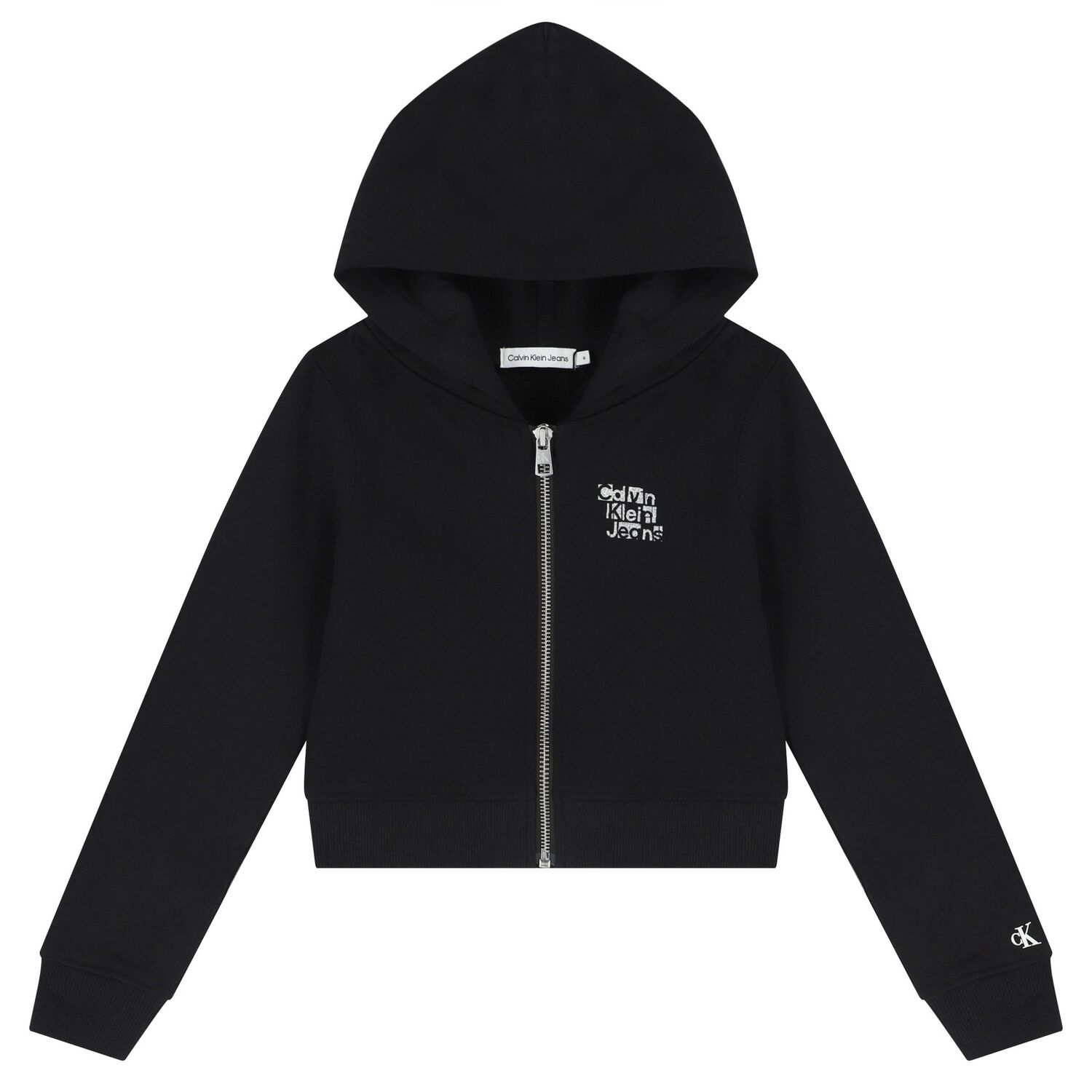 Girls Black Logo Hooded Zip Up Top, 1, hi-res