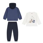 Younger Boys Ivory & Navy Blue Polar Bear Tracksuit Set (3 Piece), 2, hi-res