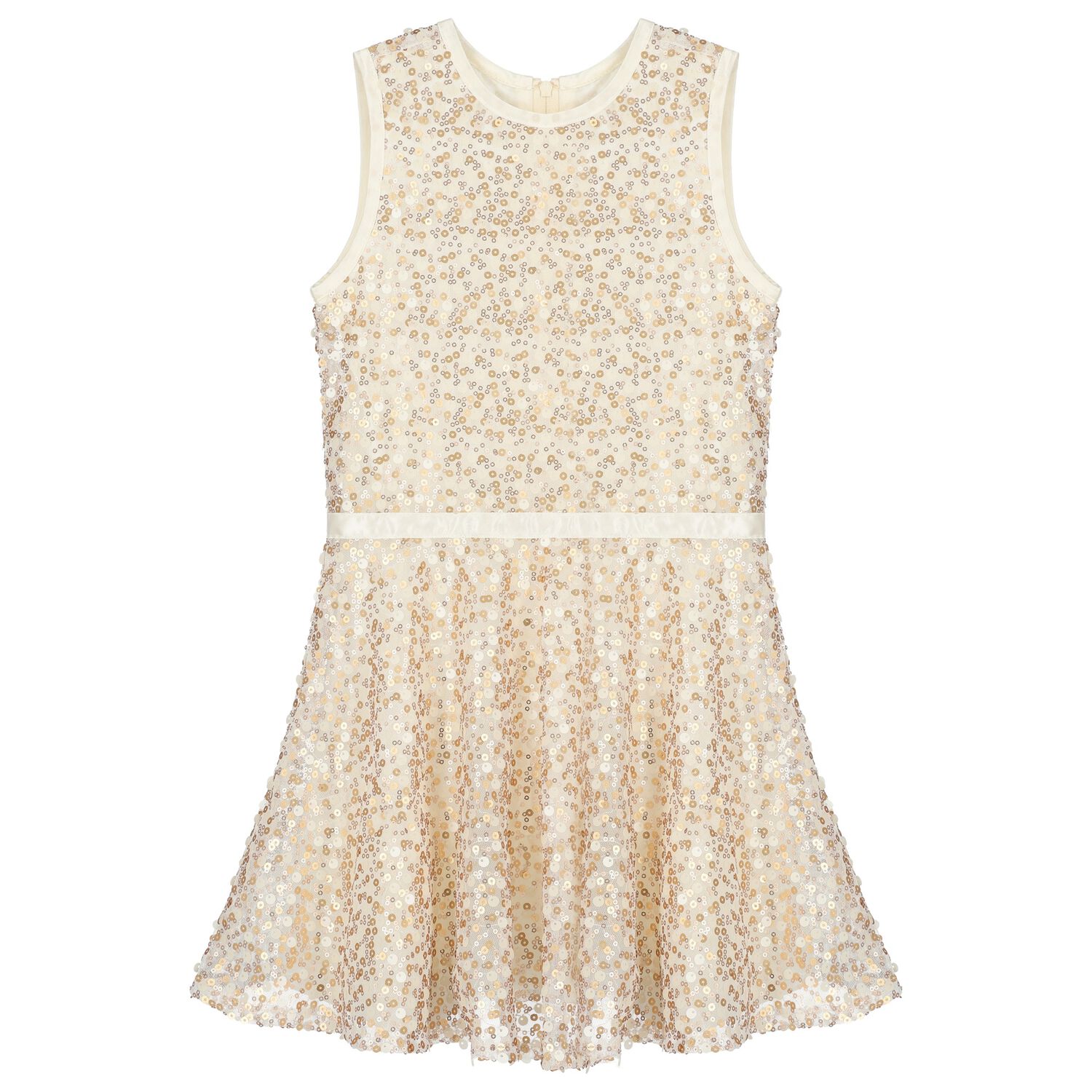 Girls Ivory & Gold Sequins Dress, 1, hi-res image number null
