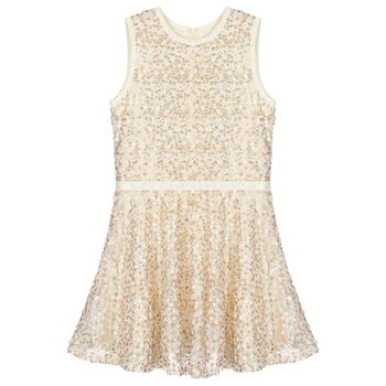 Girls Ivory & Gold Sequins Dress