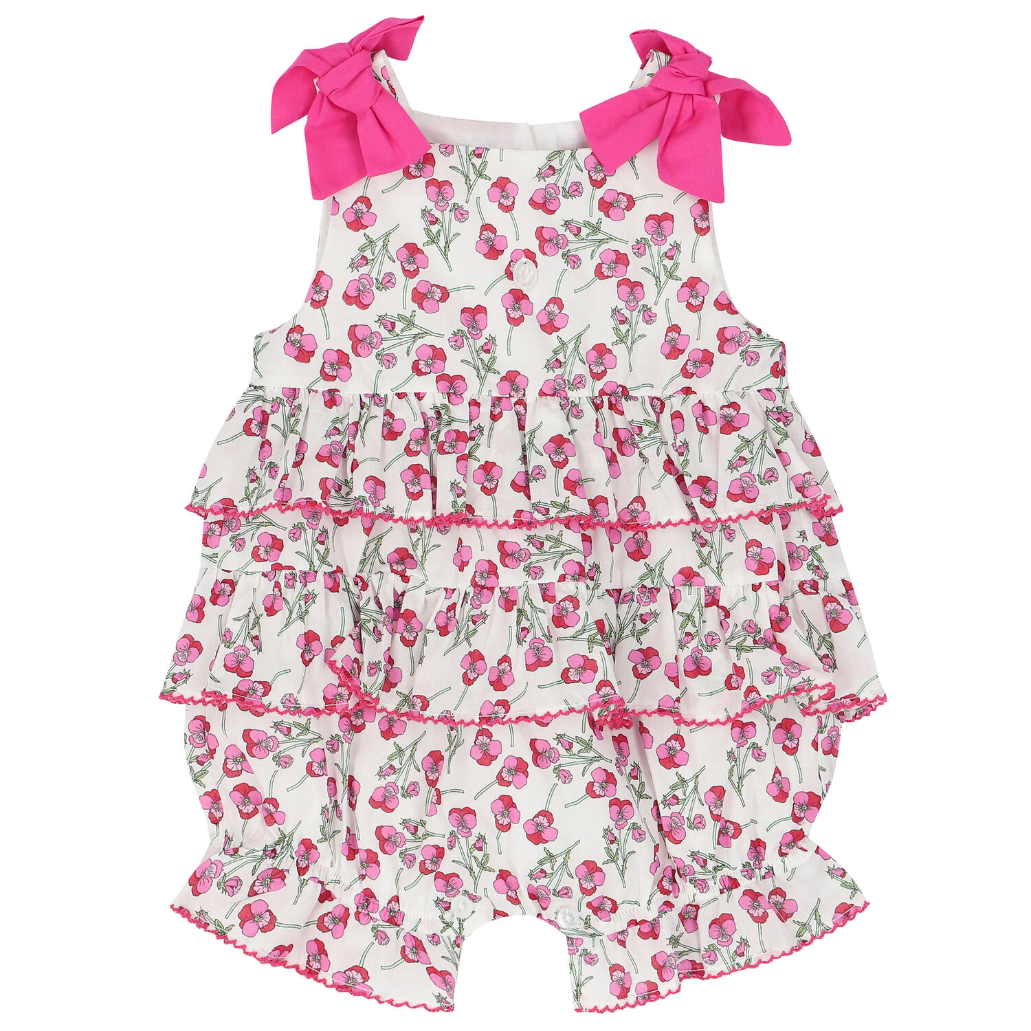 Baby Girls White & Pink Floral Romper, 1, hi-res