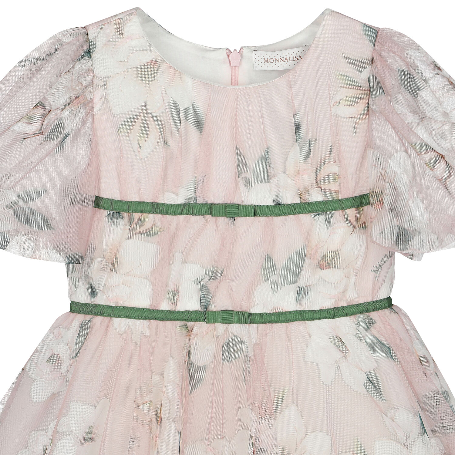 Girls Pink Floral Tulle Dress, 1, hi-res