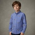 Boys Blue & White Stripe Logo Shirt, 1, hi-res