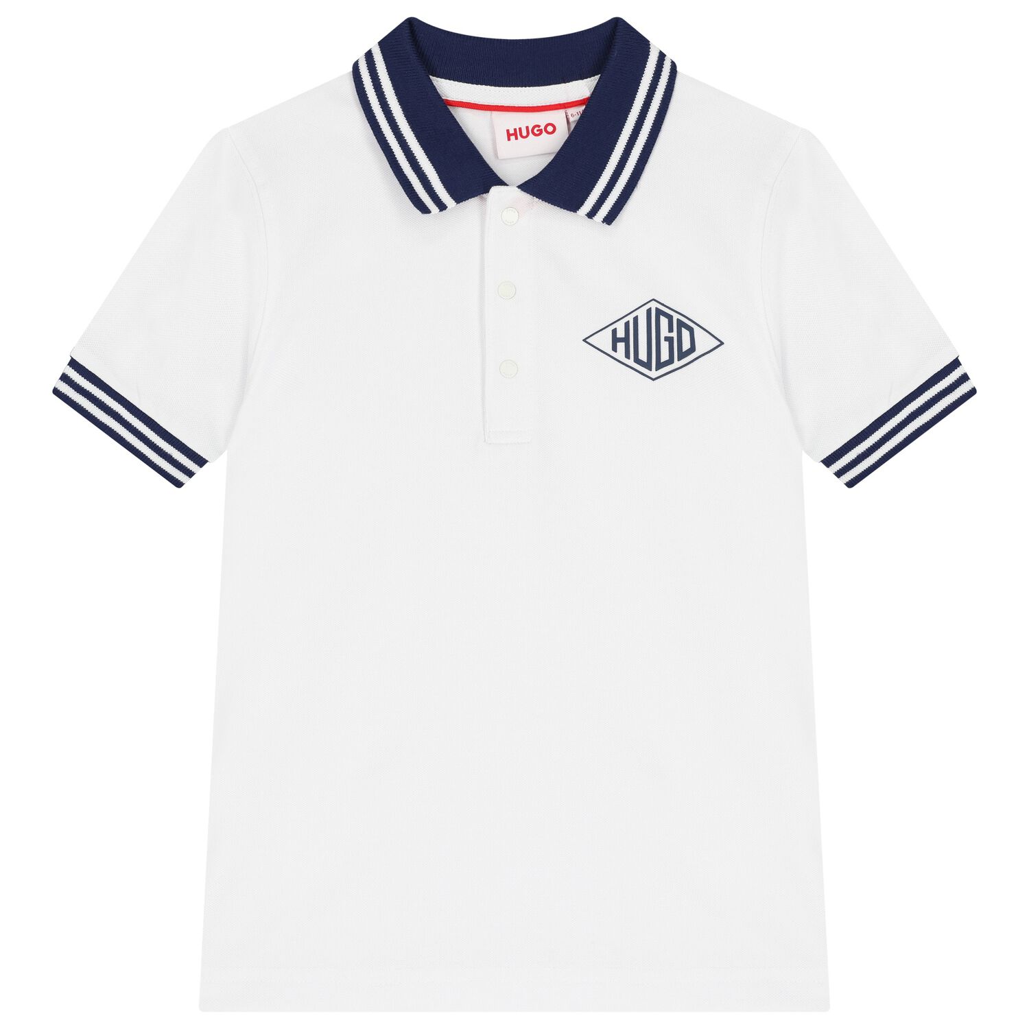 Boys White & Black Logo Polo Shirt, 1, hi-res