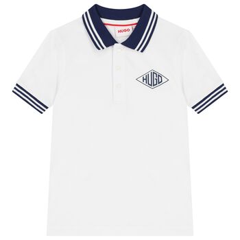 Boys White & Black Logo Polo Shirt