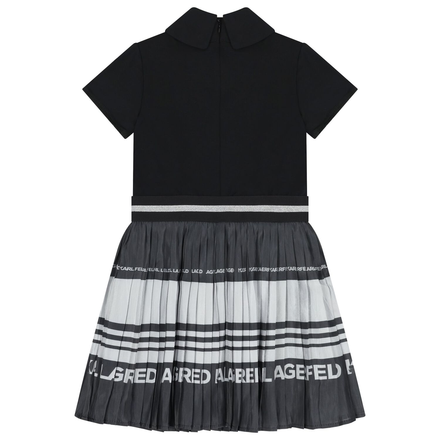 Girls Black & Silver Logo Pleated Dress, 1, hi-res