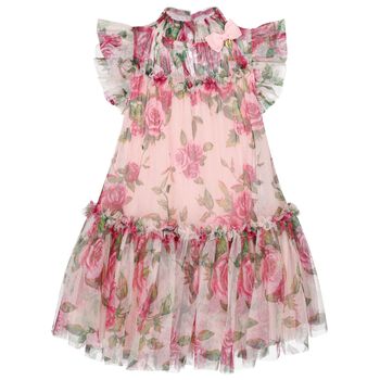 Girls Pink Floral Tulle Dress