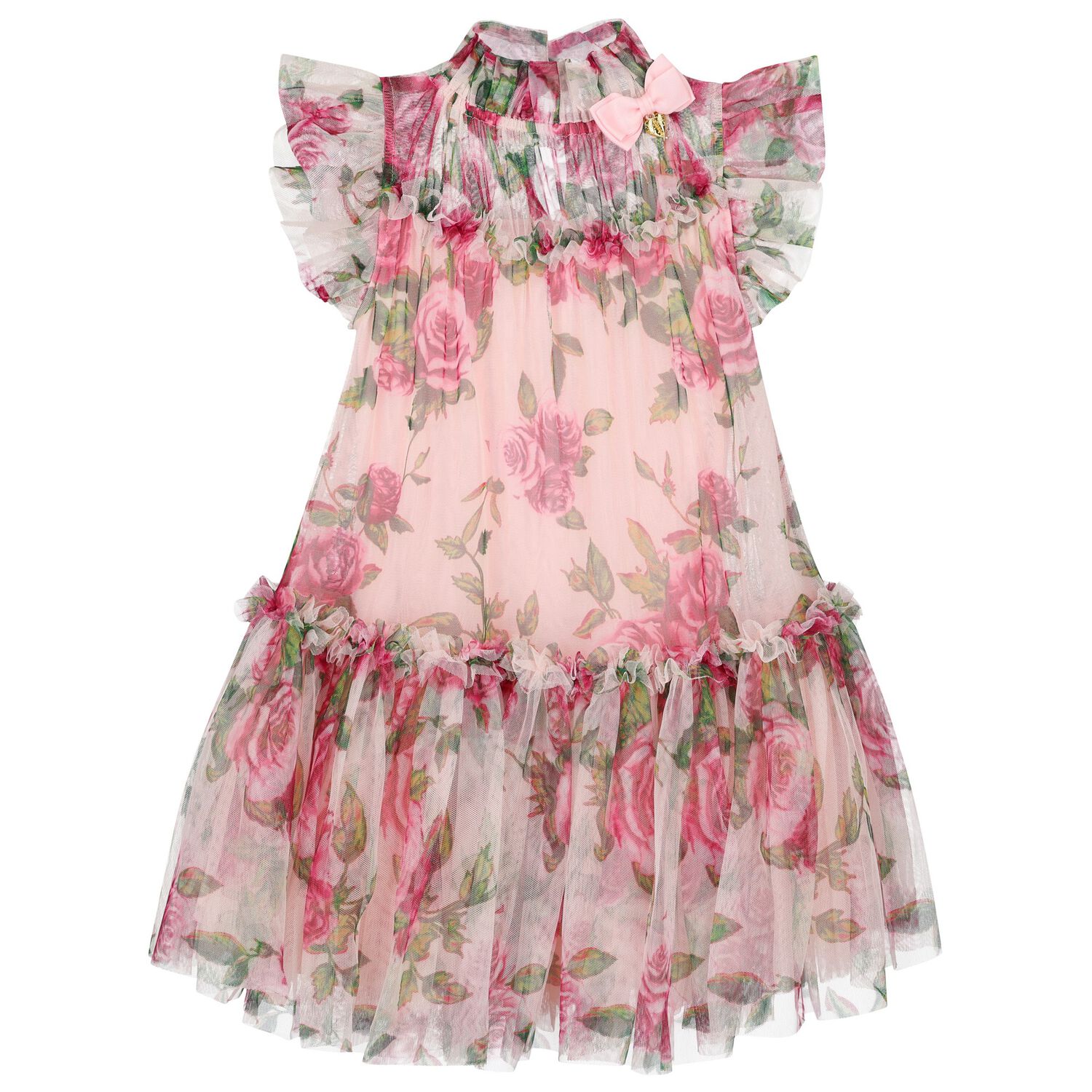 Girls Pink Floral Tulle Dress, 6, hi-res image number null