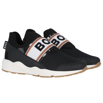 Boys Black Logo Trainers
