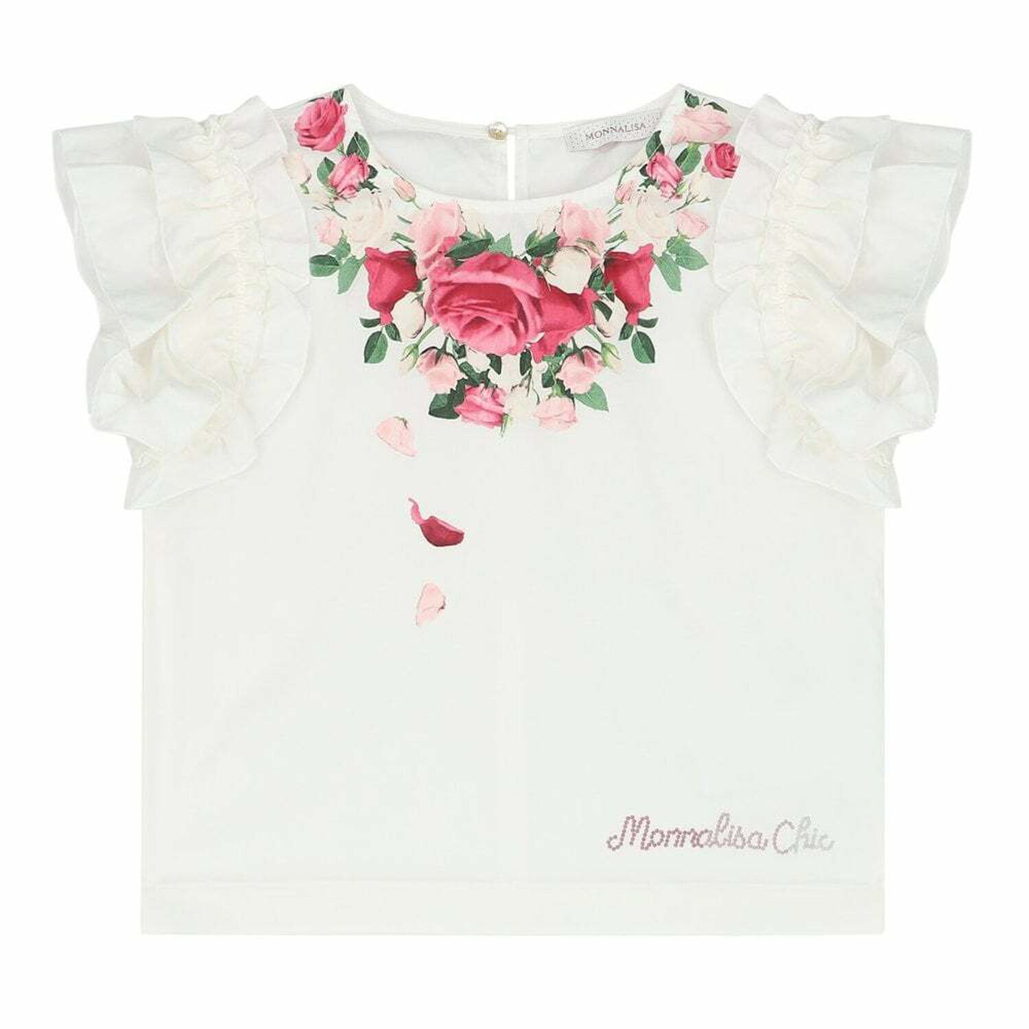 Girls Ivory Roses Ruffled Top , 1, hi-res image number null