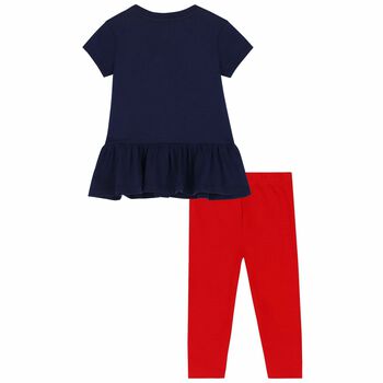 Younger Girls Navy & Red Logo Leggings Set