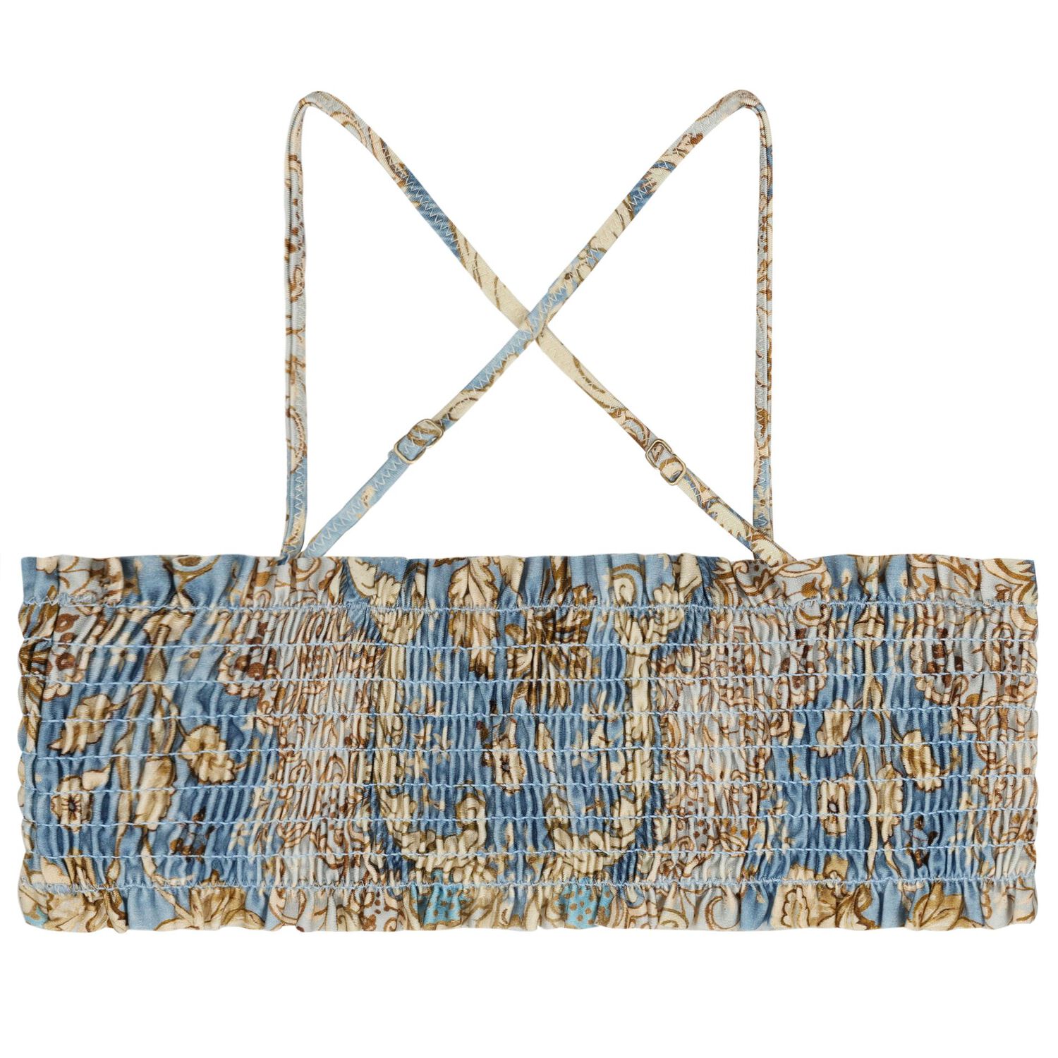 Girls Beige & Blue Floral Bikini, 1, hi-res