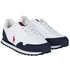 Boys White & Navy Logo Trainers, 1, hi-res