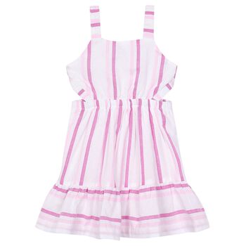 Girls White & Pink Striped Dress