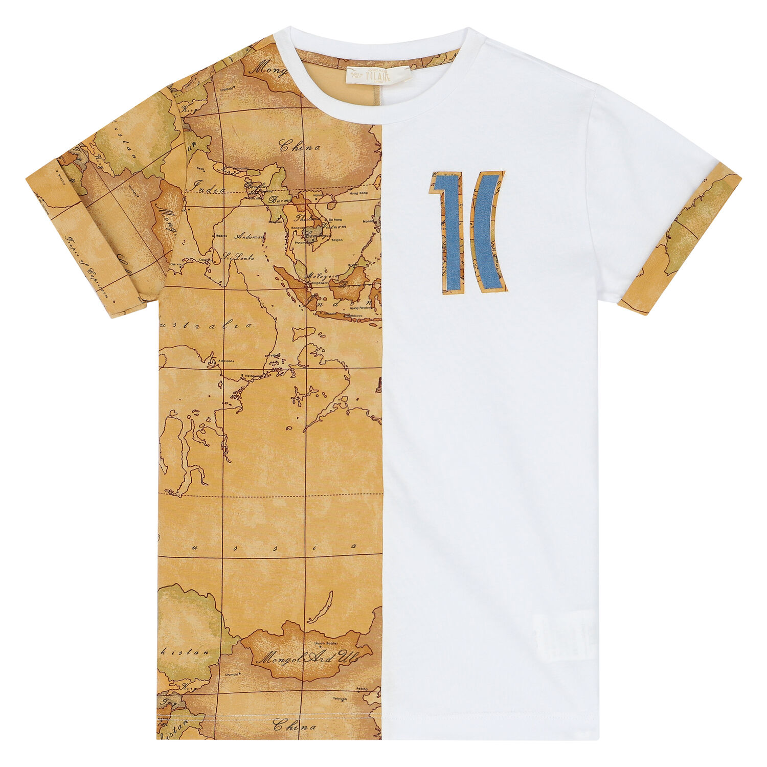 Boys White & Beige Geo T-Shirt, 2, hi-res
