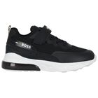 Boys Black Logo Trainers, 1, hi-res