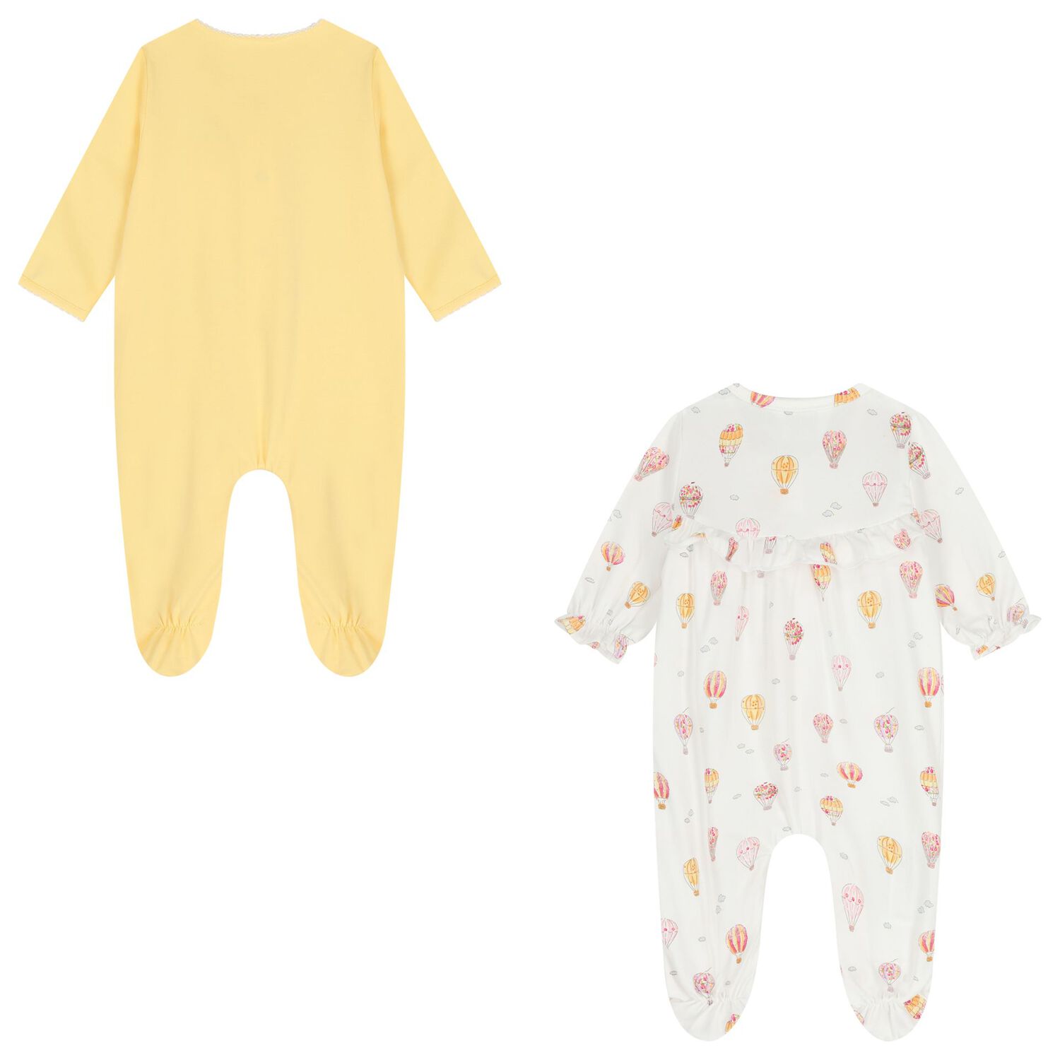 Baby Girls White & Yellow Hot Air Balloon Babygrow ( 2-Pack ), 1, hi-res