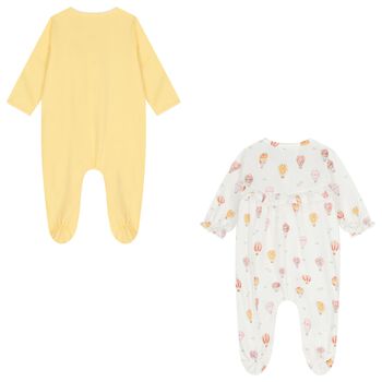 Baby Girls White & Yellow Hot Air Balloon Babygrow ( 2-Pack )