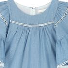 Girls Denim Blue Ruffled Dress, 1, hi-res