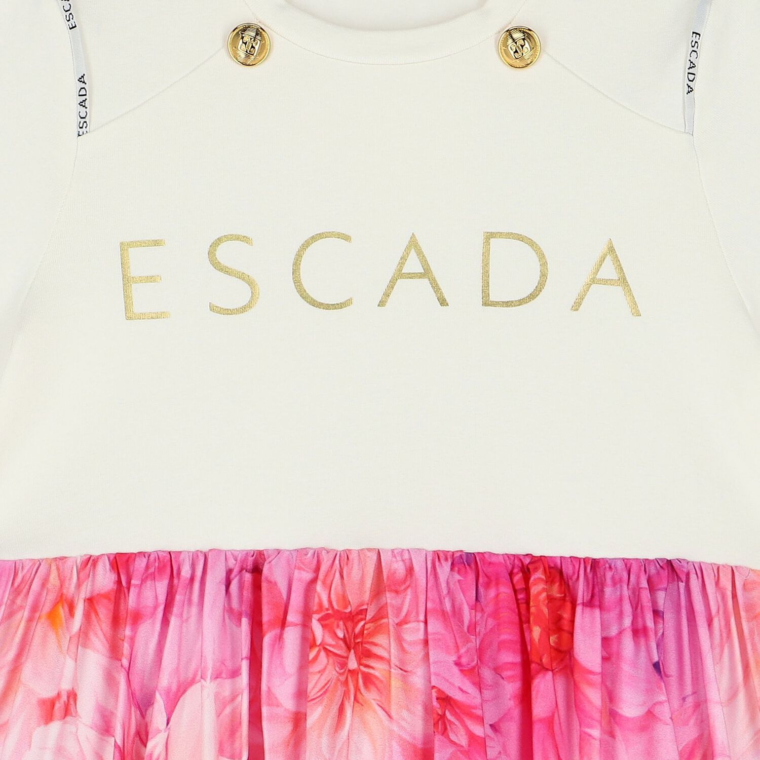 Girls Ivory & Pink Logo Floral Dress, 1, hi-res image number null