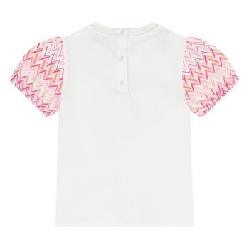 Younger Girls White & Pink Teddy Bear Zig Zag T-Shirt