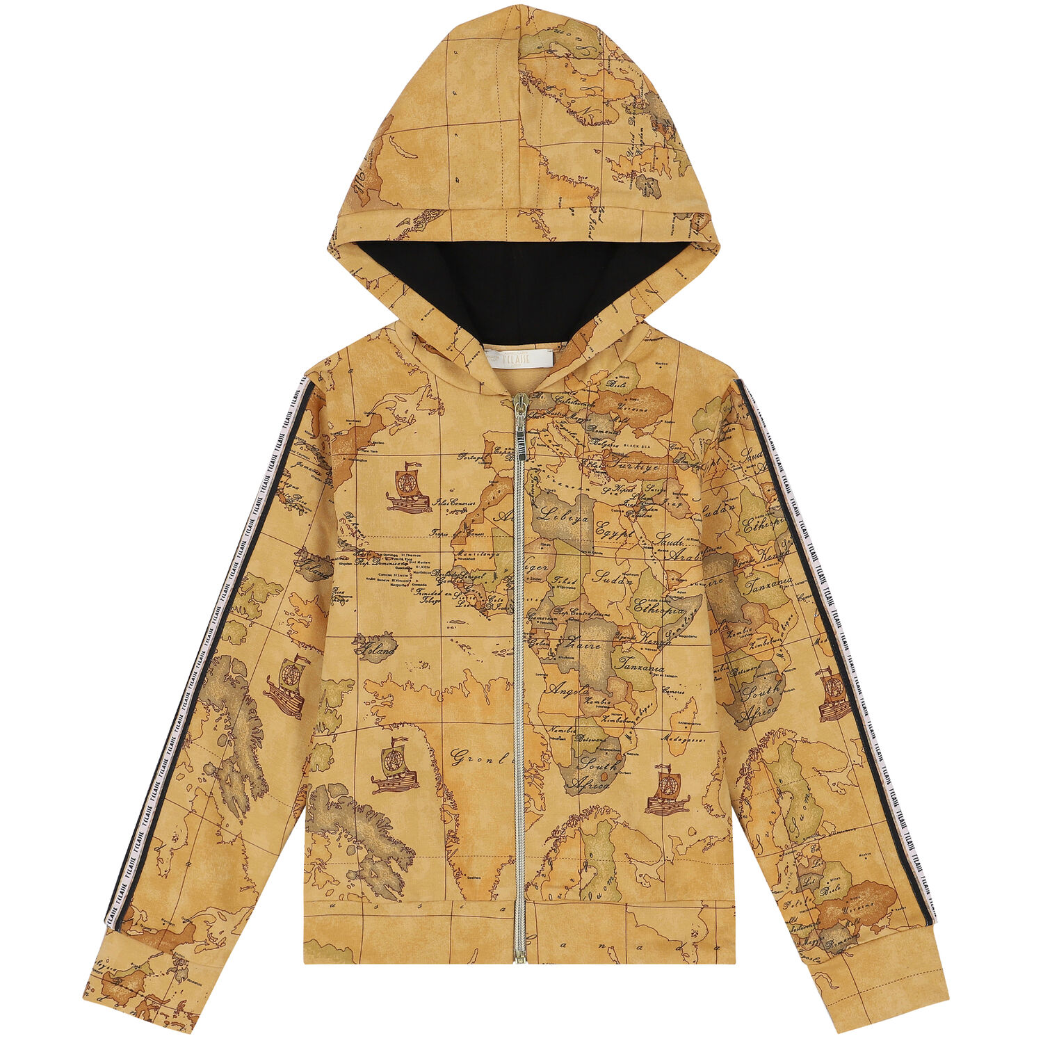 Girls Beige & Black Logo Geo Map Tracksuit, 1, hi-res