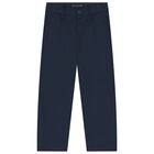 Boys Navy Blue Logo Trousers, 1, hi-res