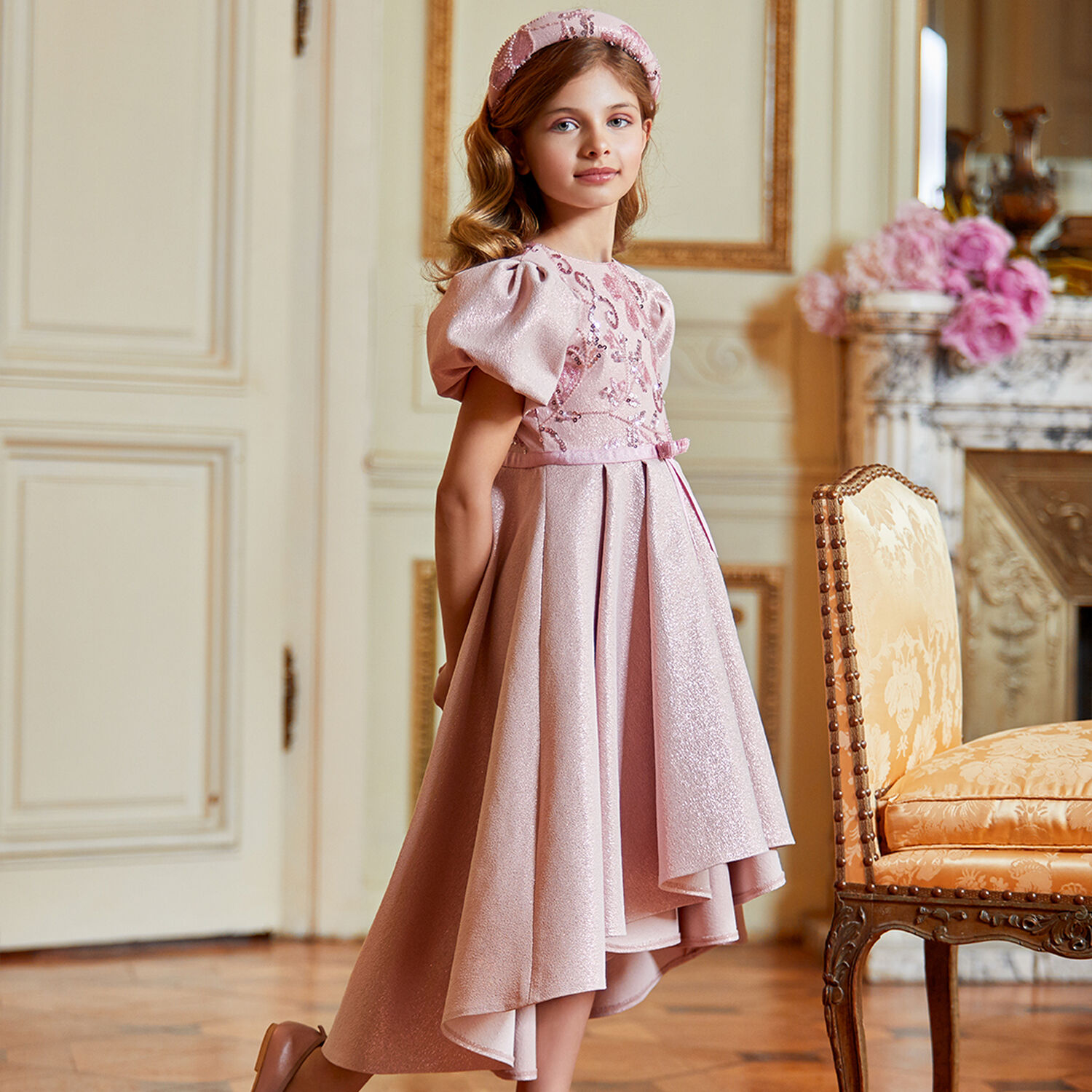 Girls Pink Embellished Sequin & Beaded Dress, 1, hi-res image number null