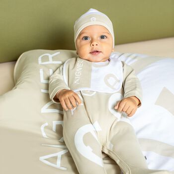 Beige & White Logo Baby Blanket
