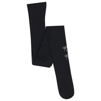 Girls Black Studded Bow Tights
