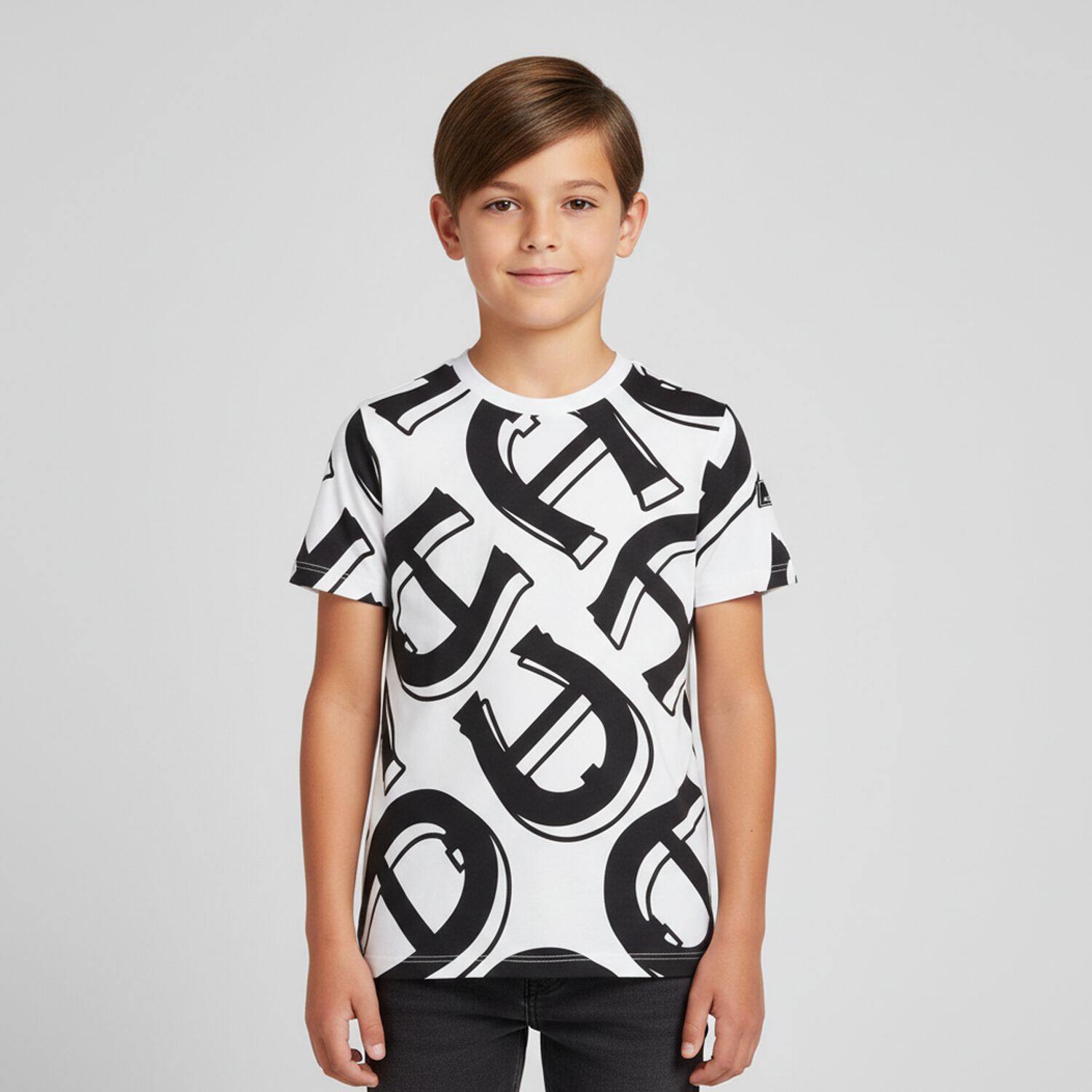 Boys White & Black Logo T-Shirt, 1, hi-res