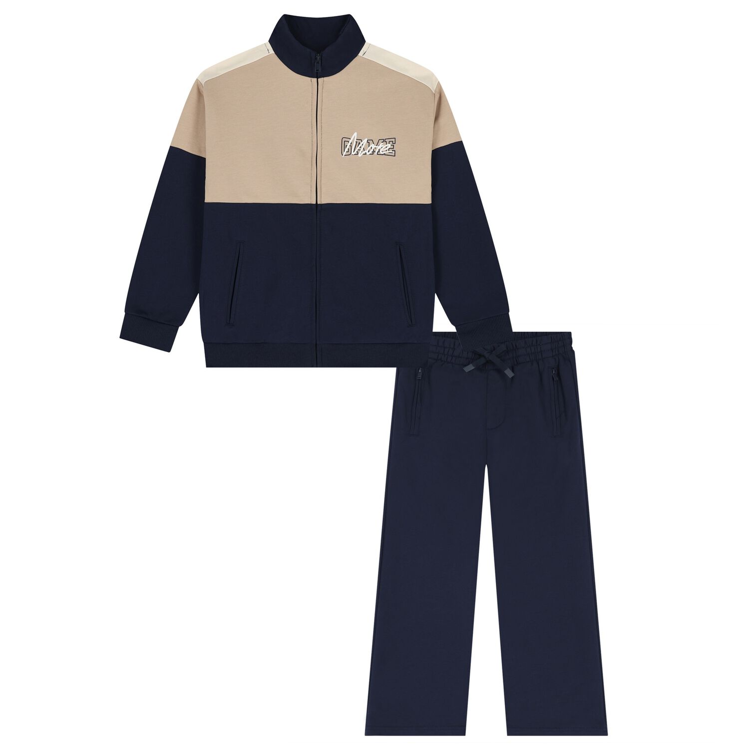 Boys Navy Blue & Beige Tracksuit, 1, hi-res
