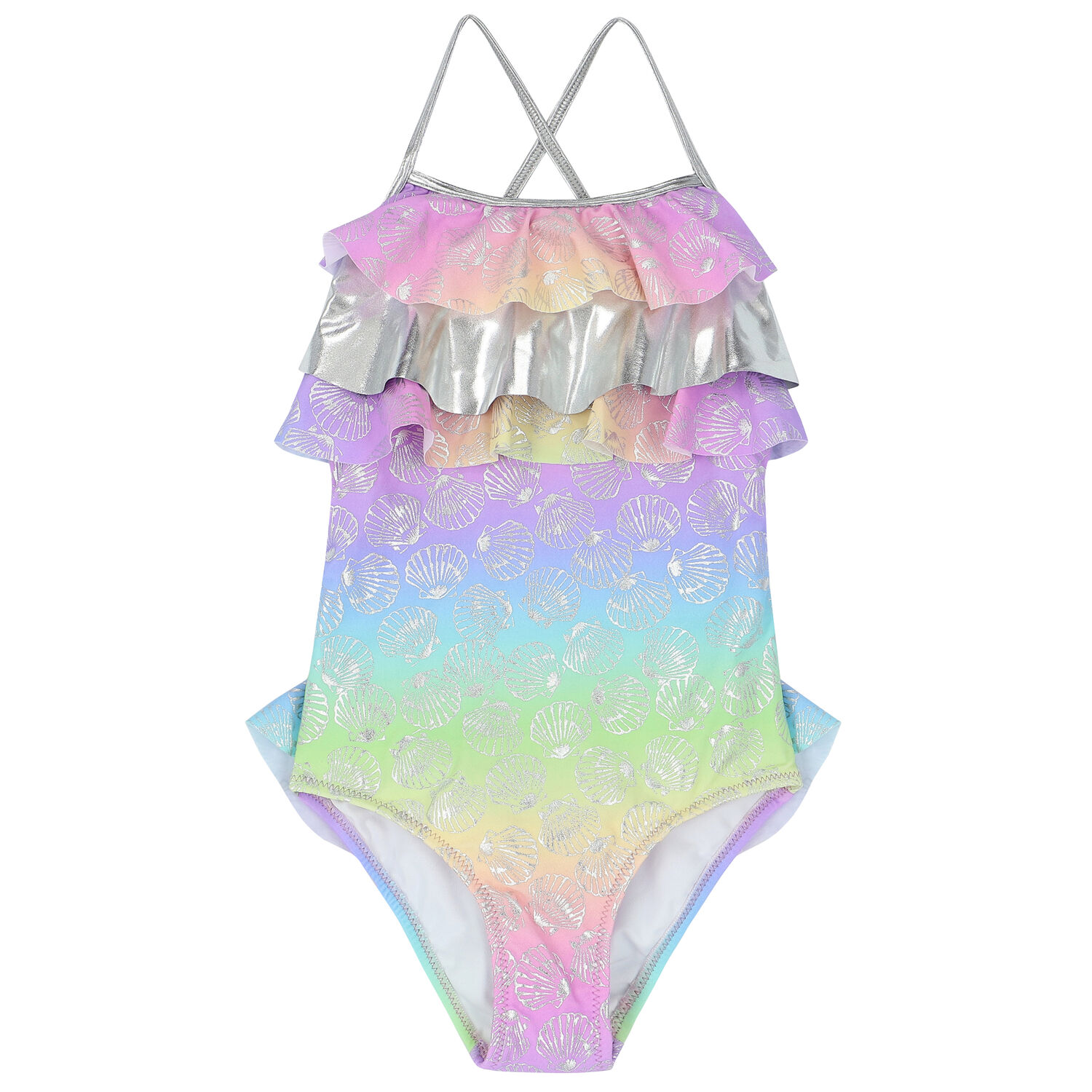 Girls Multi-Colored Clams Swimsuit, 1, hi-res