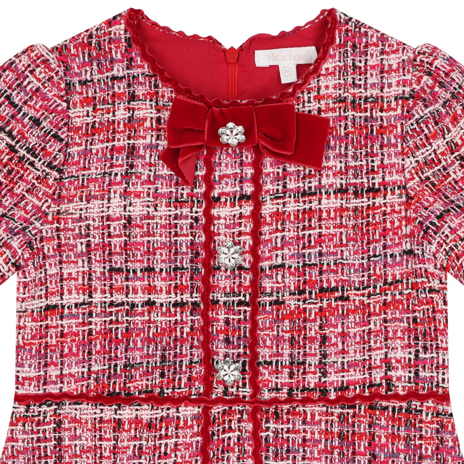 Girls Red Bow Tweed Dress, 1, hi-res