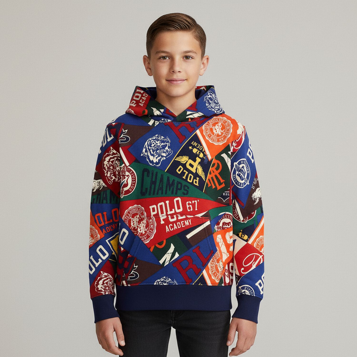 Boys Multi-Colored Logo Hooded Top, 1, hi-res