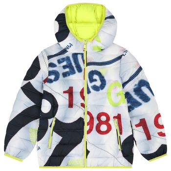 Boys White & Blue Padded Puffer Jacket
