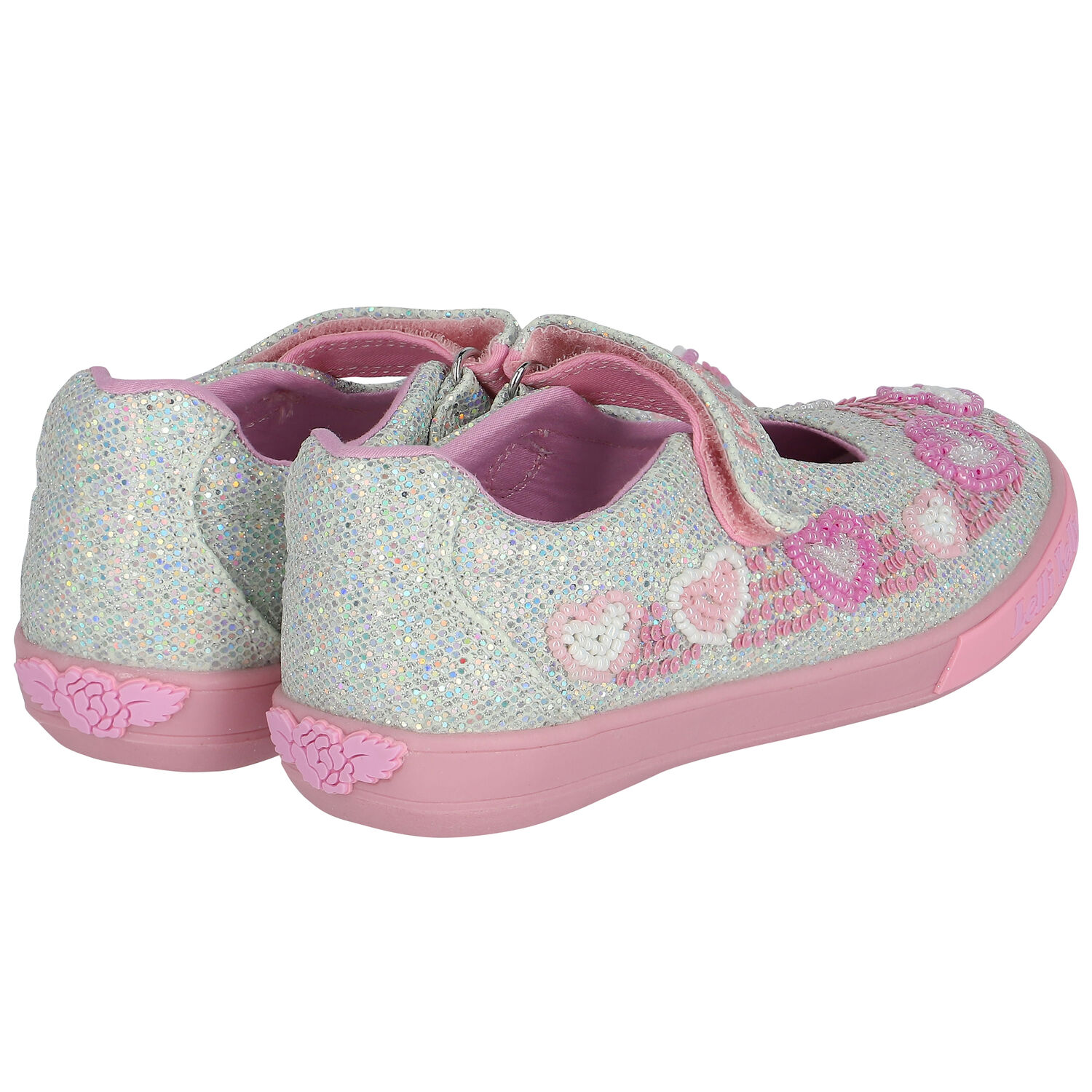 Girls Silver Iridescent Logo Sequin Shoes, 2, hi-res image number null