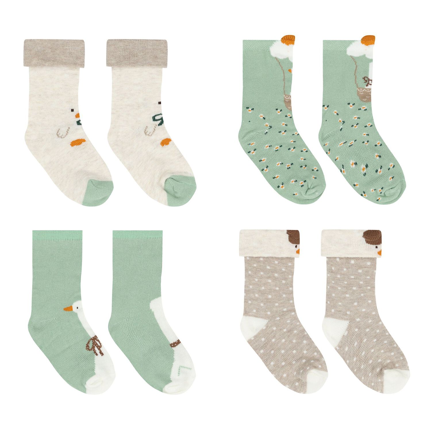 Baby Girls Green & Ivory Socks ( 4-Pack ), 1, hi-res