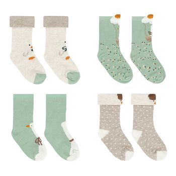 Baby Girls Green & Ivory Socks ( 4-Pack )