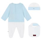 Boys Blue & White Babygrow, Hat & Bib Gift Set, 1, hi-res