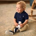 Baby Boys Beige Logo Trousers, 1, hi-res