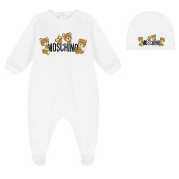 White Teddy Bear Logo Babygrow Gift Set