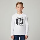 Boys White Logo Long Sleeve Top, 1, hi-res